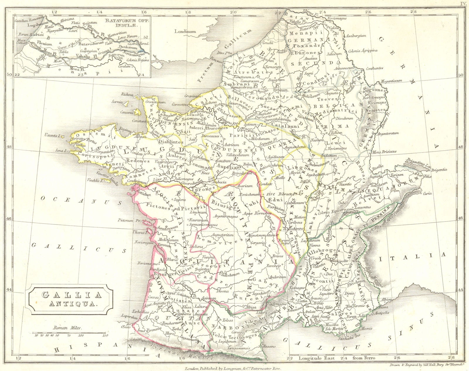 FRANCE. Gallia Antiqua 1847 old antique vintage map plan chart